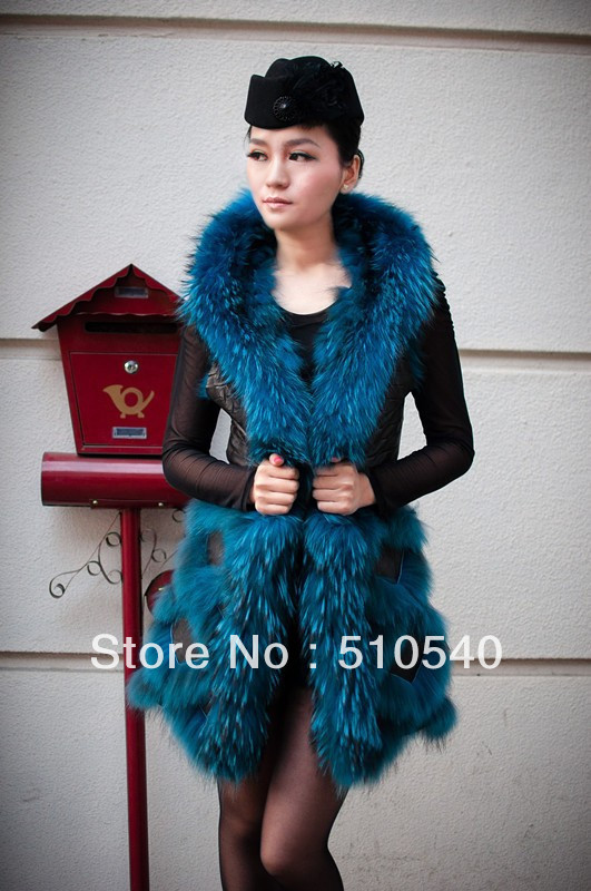 luxurious lamb leather bonded with racoon fur ladies garment  for spring2013 two-face  women's vest double side  fashion vest