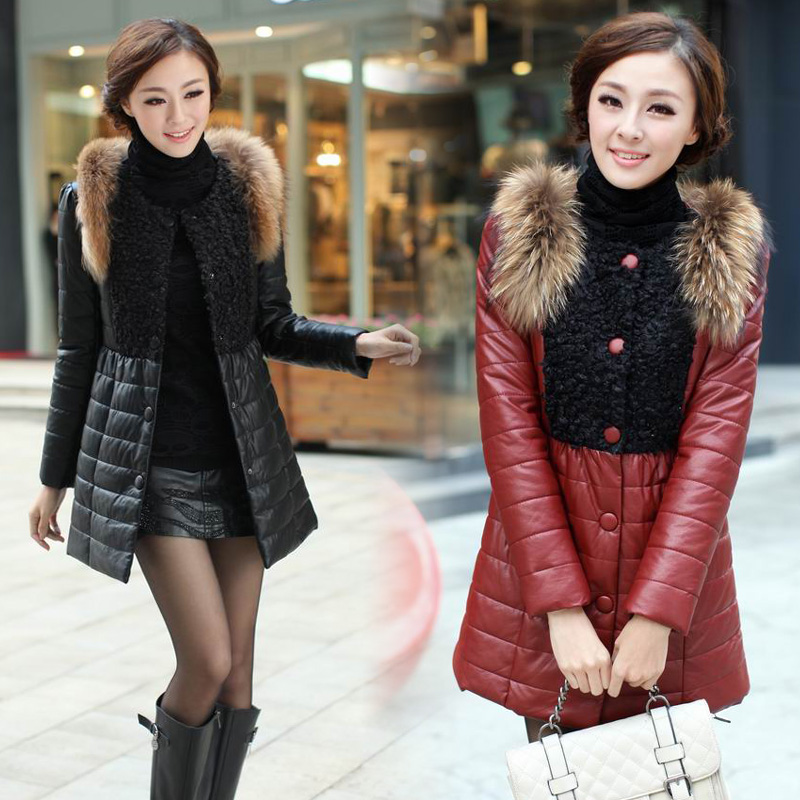 Luxury 2012 winter fox fur leather clothing female medium-long slim patchwork PU clothing