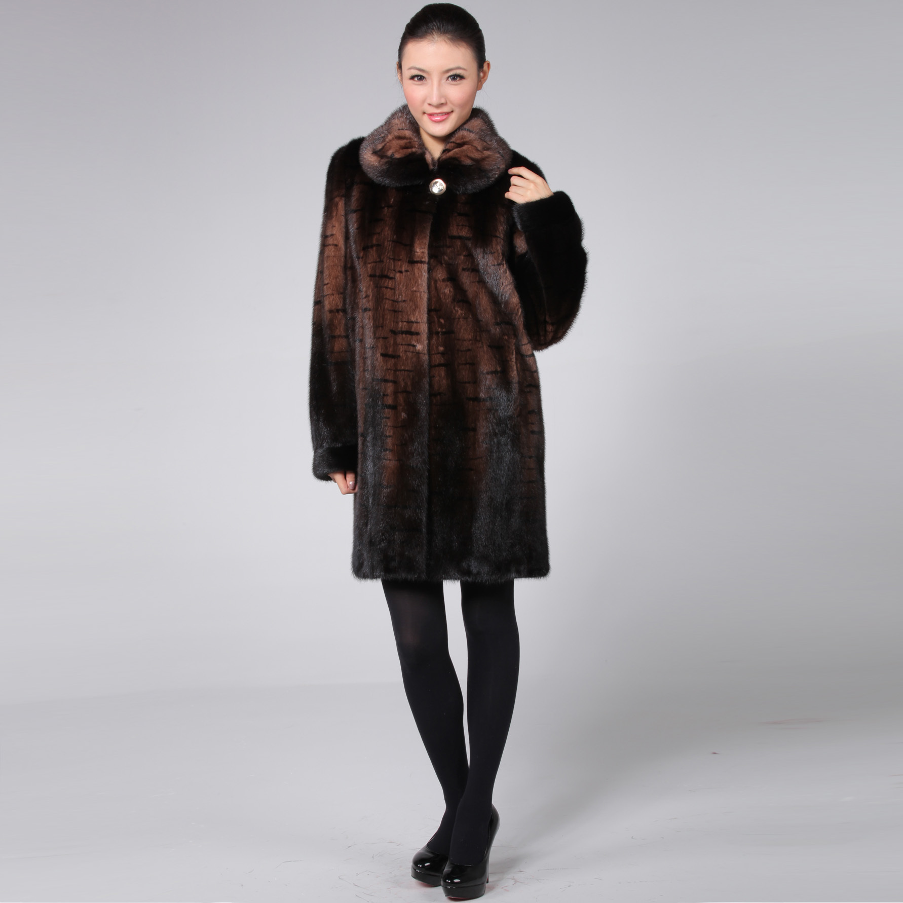 Luxury female mink fur coat gradient torch medium-long marten overcoat m516