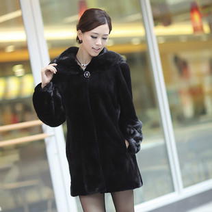 Luxury fur 2012 black mink overcoat women fashion long design Free shipping