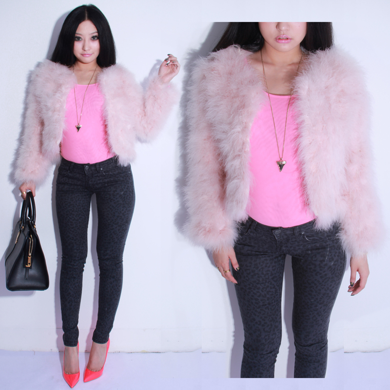 Luxury honey pink bulkness beautiful thickening feather fur coat