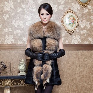 Luxury rabbit fur warm vest with raccoon fur collar/women's fur jacket/retail/whosale TF50  EMS free shipping