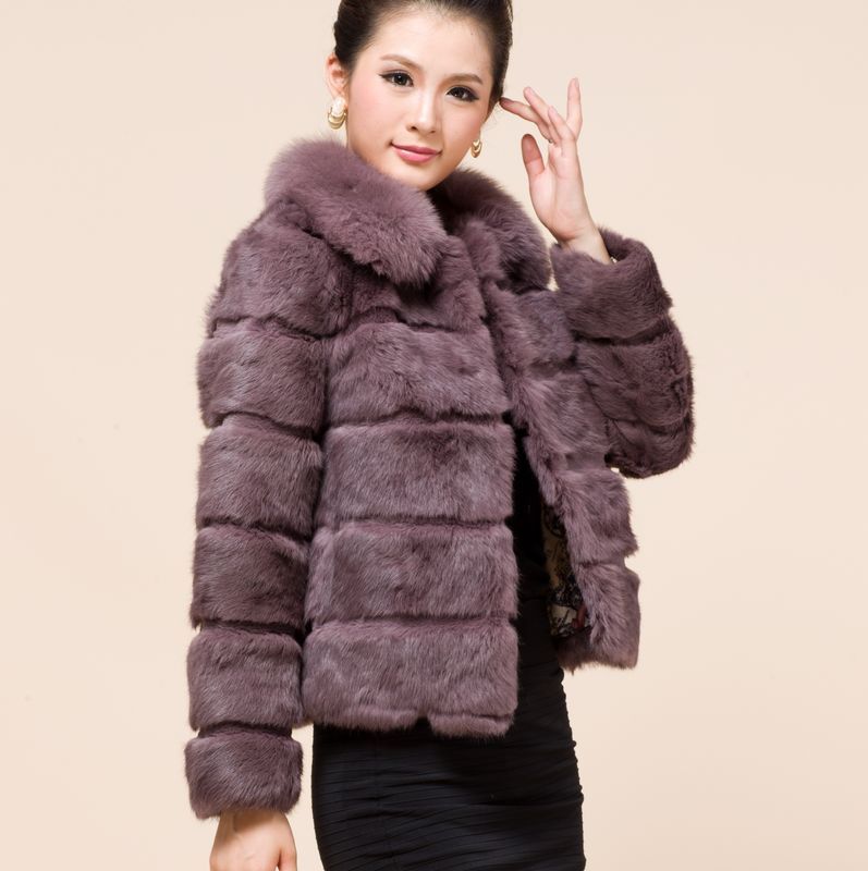 Luxury Rex Rabbit Fur Coat With Fox Fur Collar Women Winter Coat 6 Colors LA0011