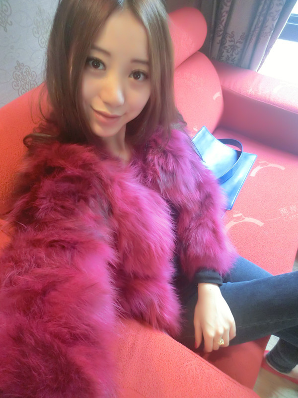 Luxury top raccoon fur coat fox fur buddhistan red