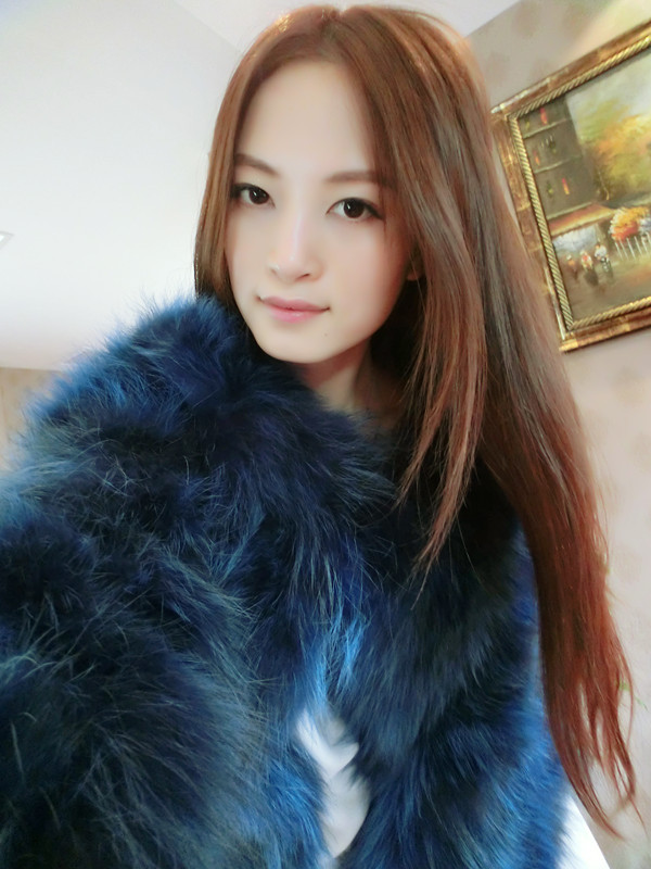 Luxury top raccoon fur coat fox fur navy blue