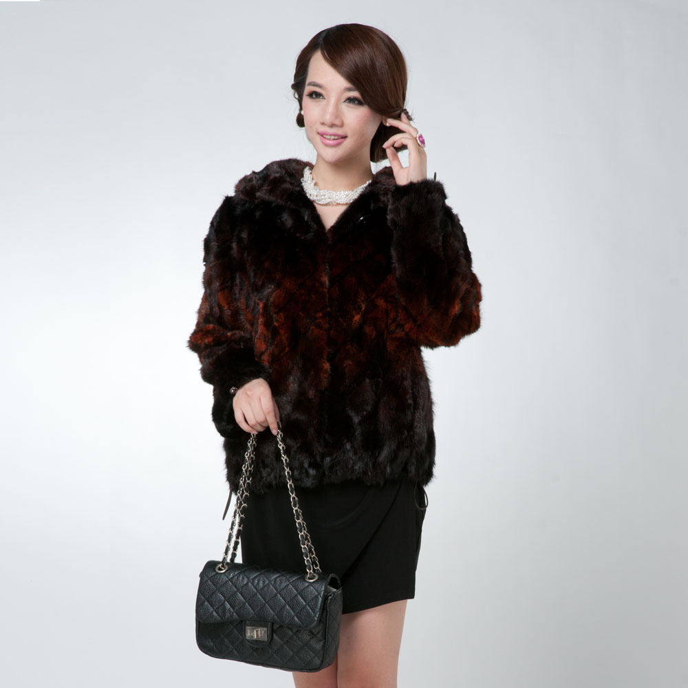 Luxury women's fashion fur overcoat turn-down collar mink fur coat 2012