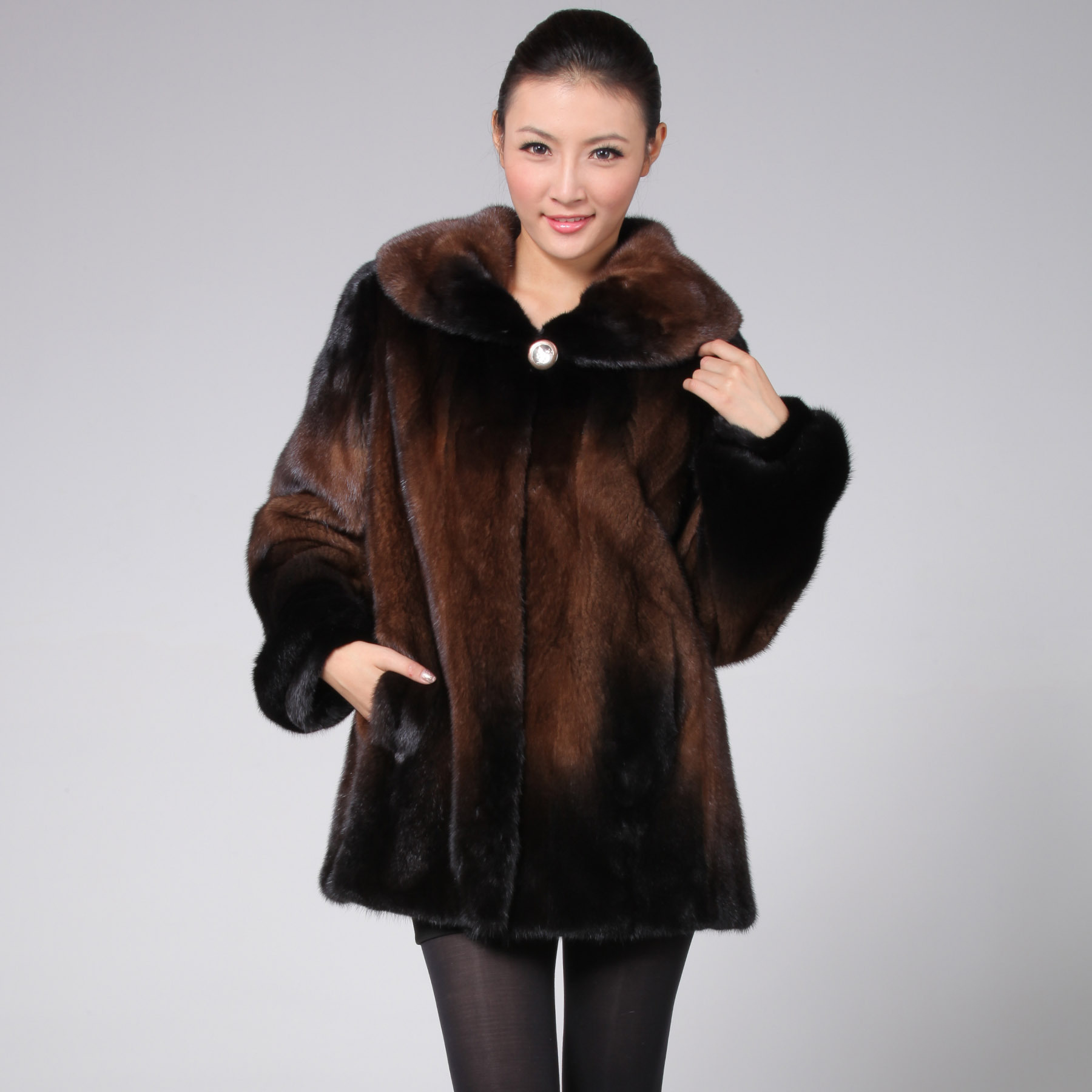 Luxury women's mink fur coat large lapel medium-long marten overcoat m956