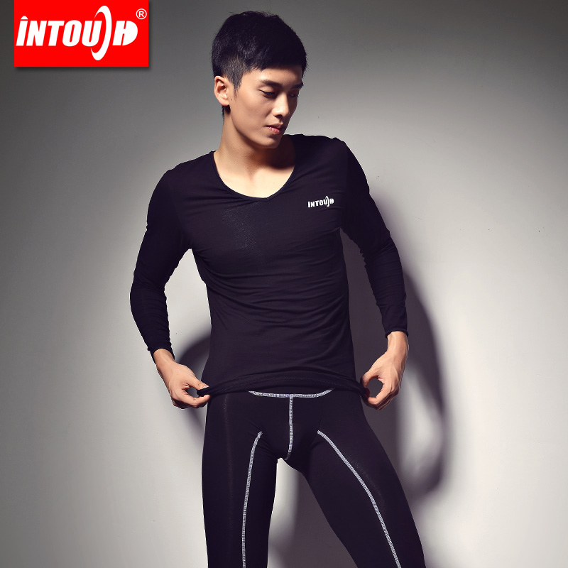 Lycra cotton male thermal underwear slim thermal legging black male autumn and winter