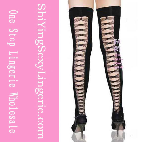 Lycra opaque thigh highs with criss cross back seam LC7818 + Cheaper price + Free Shipping Cost + Fast Delivery