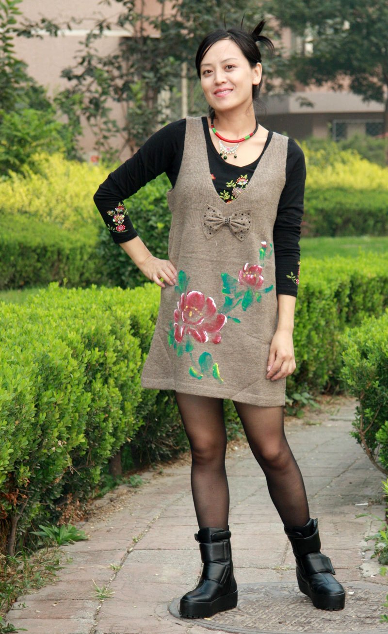 [LYNETTE'S CHINOISERIE] parillaud laangcuo - spring and autumn sweater national trend all-match bow sleeveless sweater dress