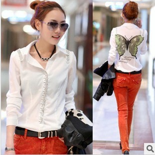 M-L  free shipping new fashion Women's fashion Personalized bead kit lens butterfly pattern shirts and blouse#829