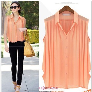 M-L  free shipping women's  top female fashion high quality loose pleated sleeveless chiffon shirt and blouse# WZ08