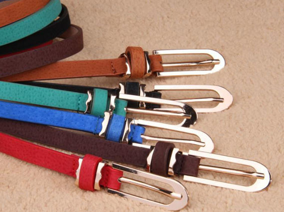 M05 Female Genuine Leather Long Buckle Candy Colors Strap Decorated Fashion Casual All-match Thin Belt10pieces/Lot Free Shipping