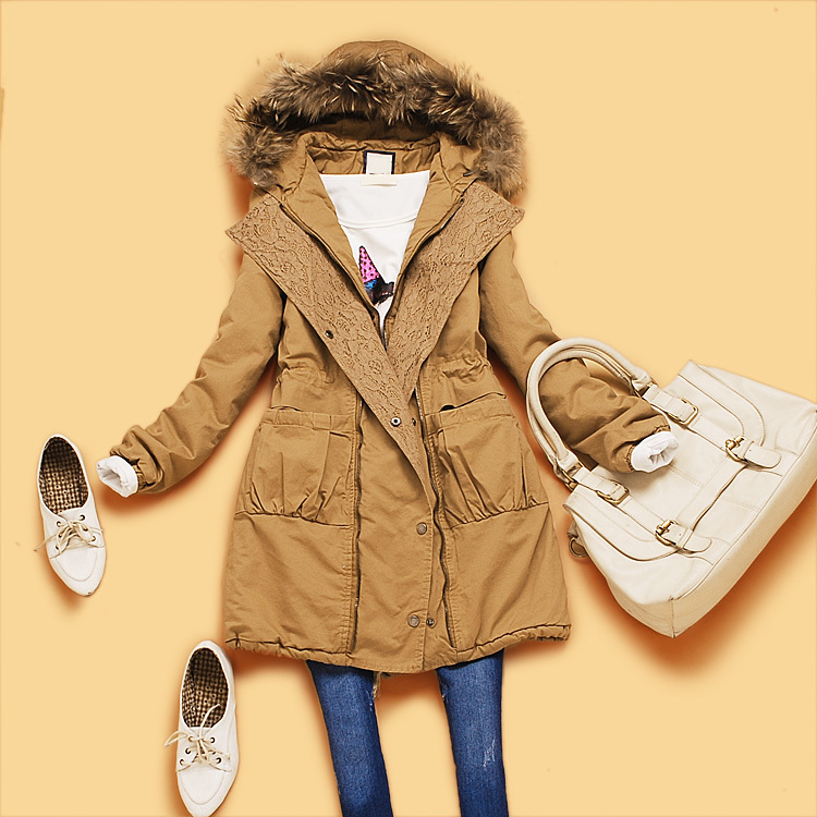 M4-2-3 winter women's fur collar thickening wadded jacket cotton-padded jacket outerwear