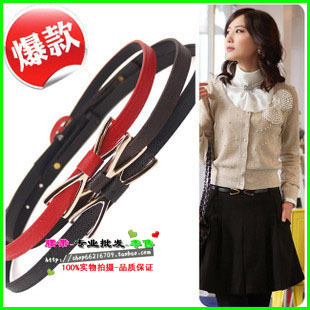 M42 women's fashion all-match PU faux leather strap vintage gold pin buckle casual bow belt