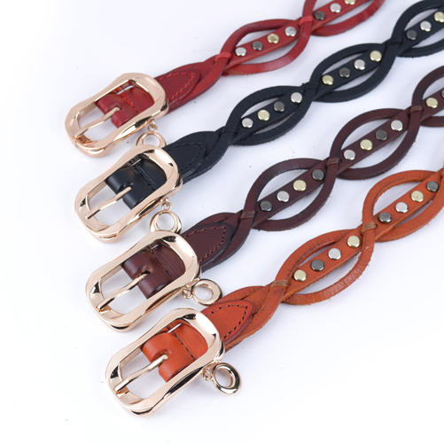 Magic cube delicate rivet circle pendant genuine leather the first layer of leather cutout belt w5690