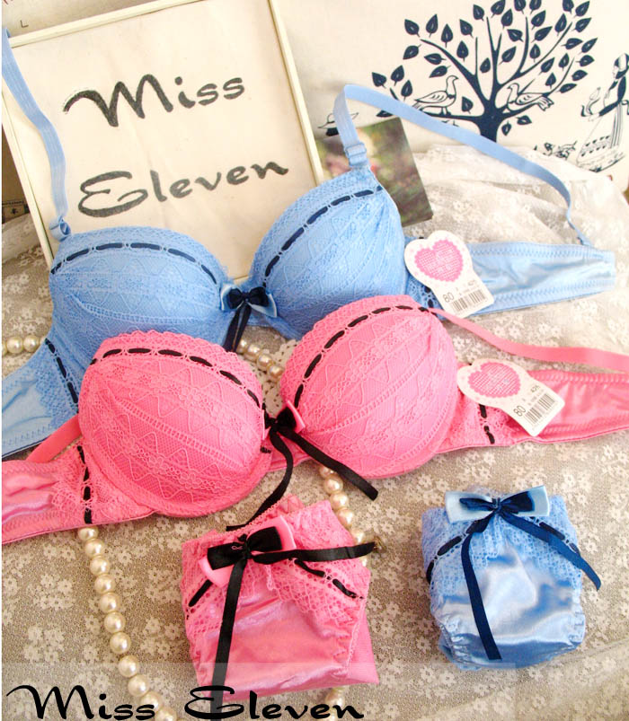 Magic cutout gauze small mm thickening gentlewomen underwear bra set powder