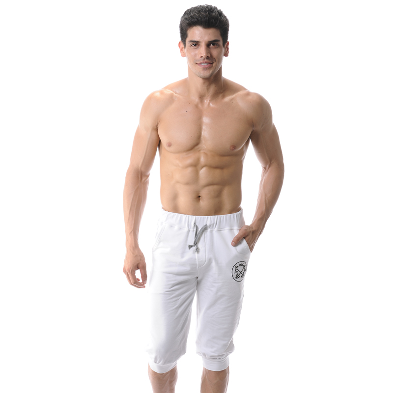 Male 100% cotton elastic lounge pants brief sports casual pajama pants knee-length pants capris