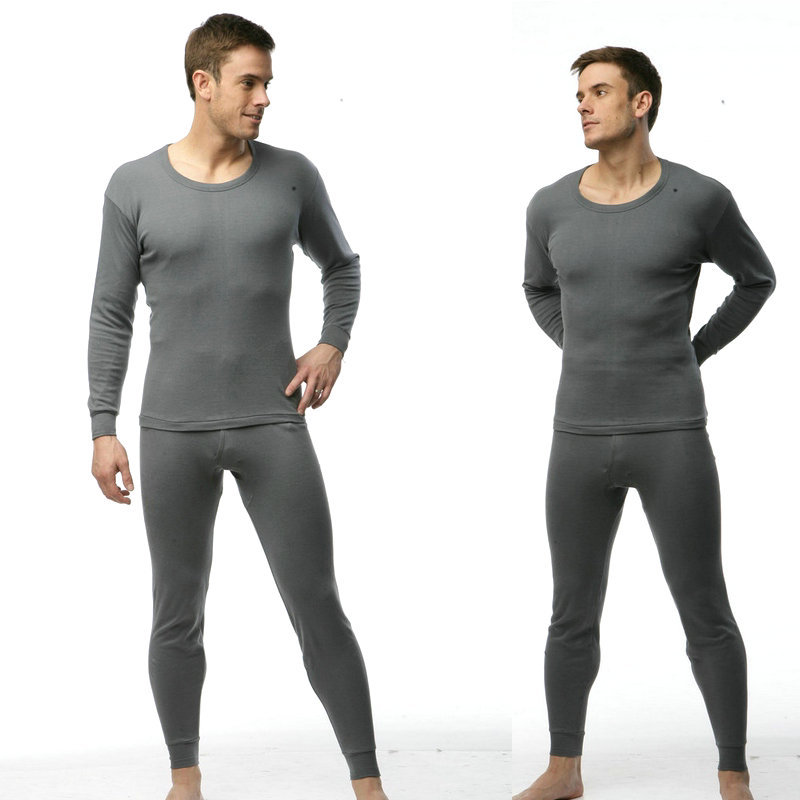 Male 100% cotton thin thermal underwear 100% cotton long johns long johns male low collar basic underwear set