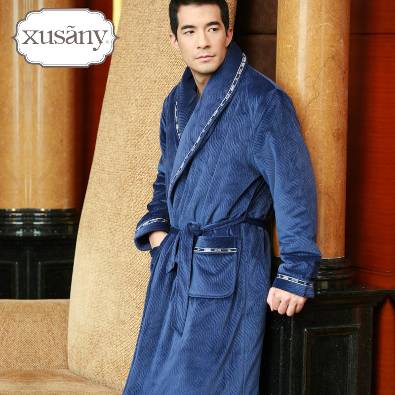 Male autumn and winter quality super soft velvet thickening cotton-padded robe long-sleeve male coral fleece lounge