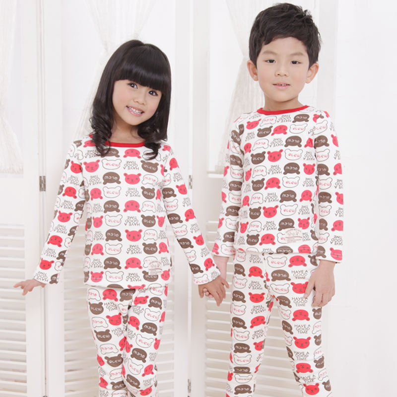 Male child girls clothing 2012 autumn and winter sleepwear thickening plus velvet thermal cartoon set of underwear and