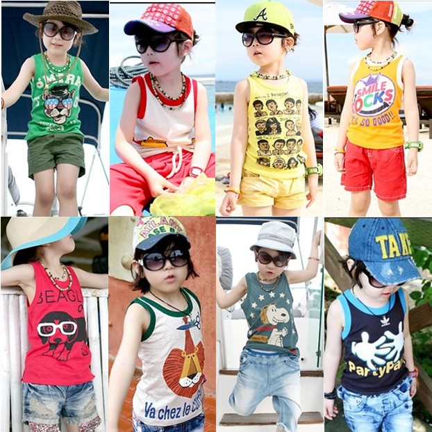 Male child girls summer clothing 2013 baby child T-shirt sleeveless t-shirt vest