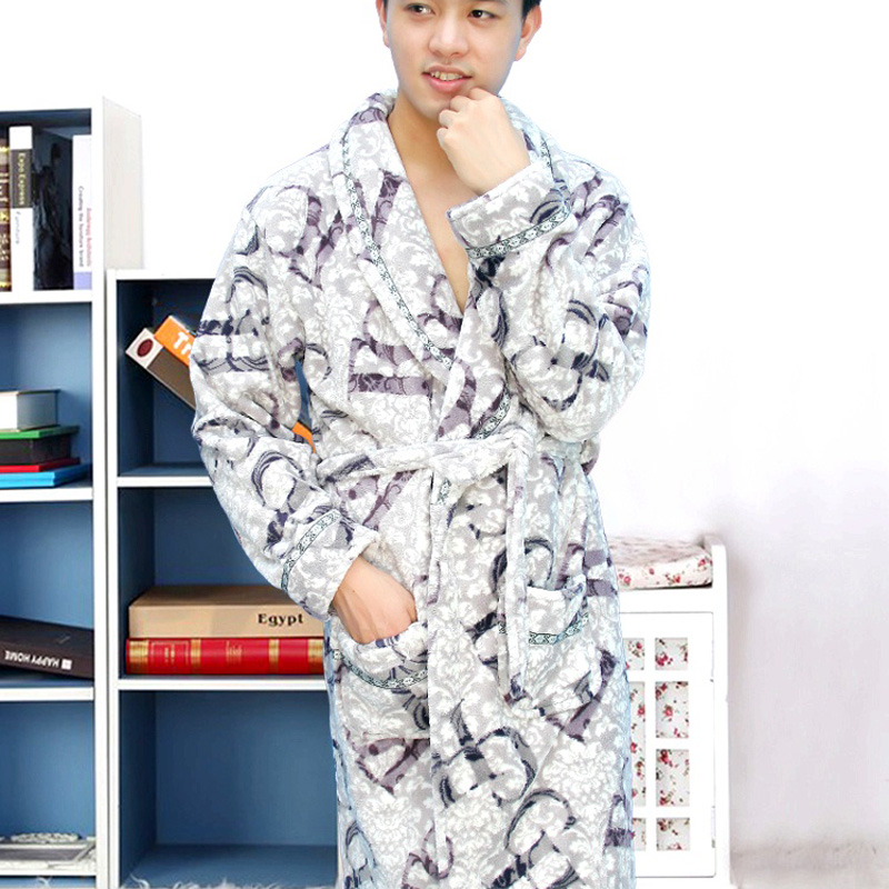 Male coral fleece purple letter thickening encryption robe bathrobes lounge sleepwear