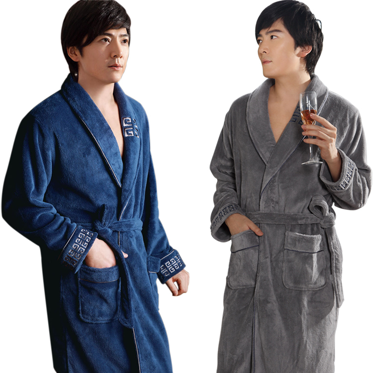 Male coral fleece robe long-sleeve one piece coral fleece bathrobe sleepwear at home service male robe