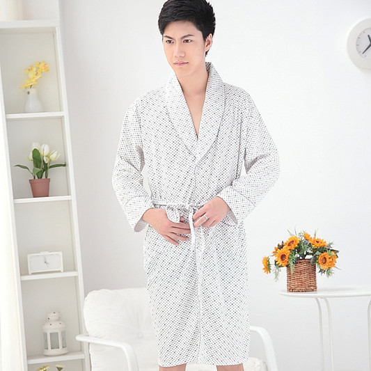 Male elegant plaid sleepwear autumn and winter long-sleeve 100% cotton sexy robe bathrobes lounge