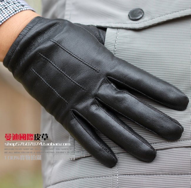 Male fashion short design finger gloves winter thermal men's genuine leather sheepskin gloves