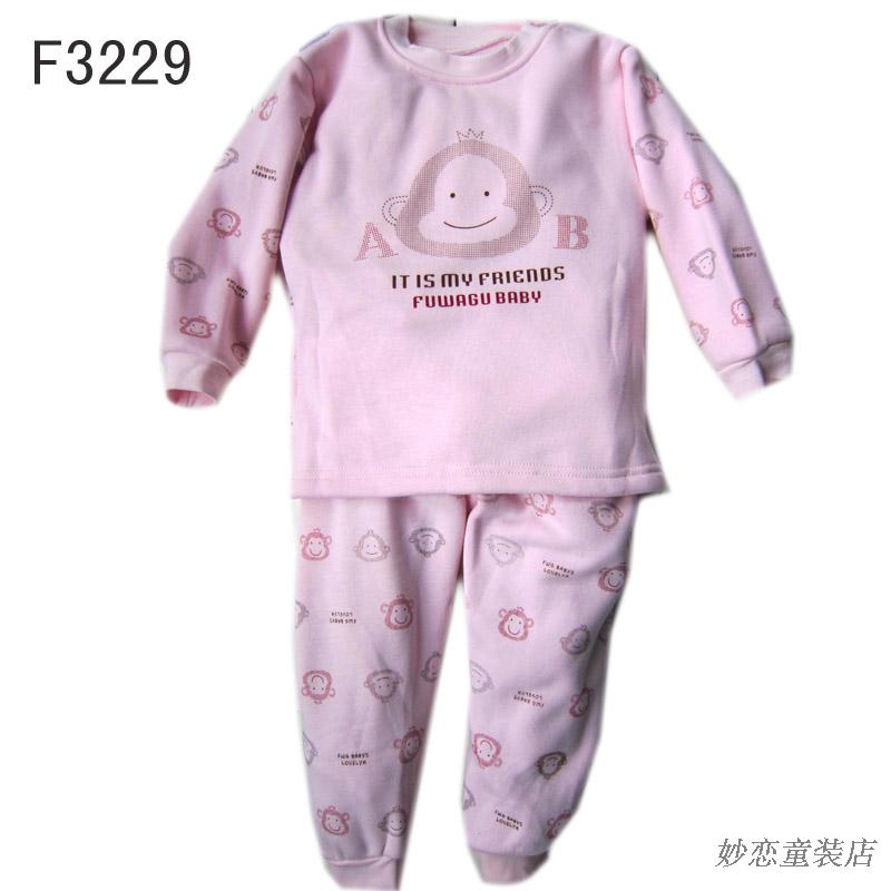 Male female child winter baby infant 100% cotton plus velvet thick thermal underwear 1 - 3 years old