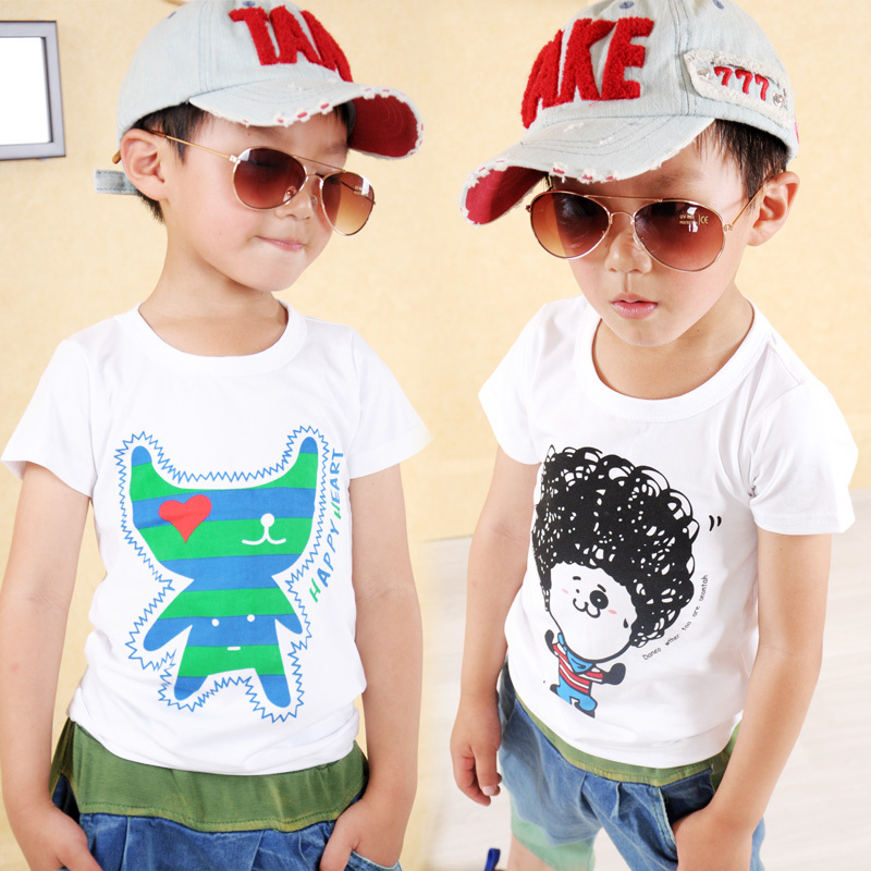 Male girls clothing afro short-sleeve T-shirt child t-shirt