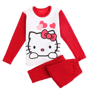 Male girls clothing child thermal underwear set plus velvet thickening baby 100% cotton sleepwear