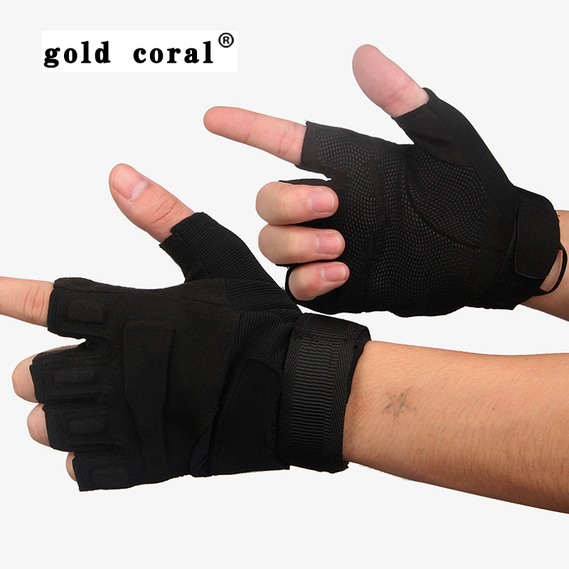 Male leather gloves Semi-finger gloves sports tactics gloves male fitness black hawk