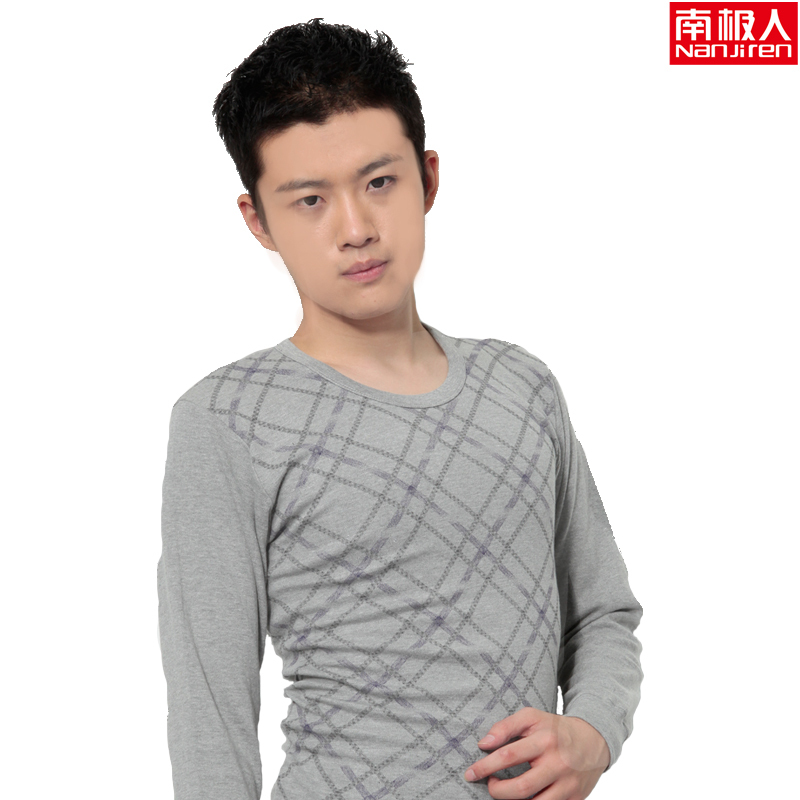 Male long johns long johns set Men print o-neck thin thermal underwear set