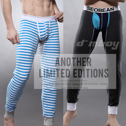 Male long johns low-waist sexy tight thermal legging u 100% cotton mere loin color block decoration trousers