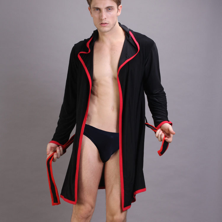 Male long-sleeve bathrobes smooth male bathrobe with a hood bathrobe viscose robe