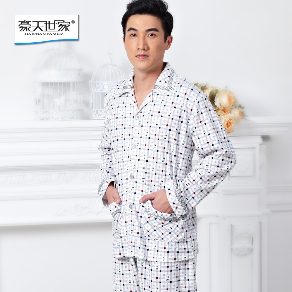 Male long-sleeve cotton sleepwear autumn and winter lounge set