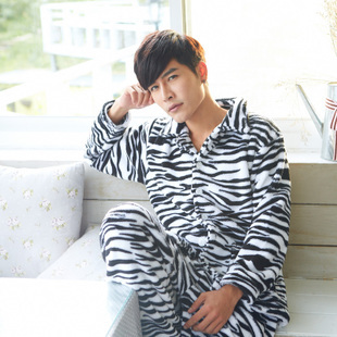 Male long-sleeve thickening coral fleece sleepwear 2 piece set casual home set sleepwear autumn and winter sleepwear