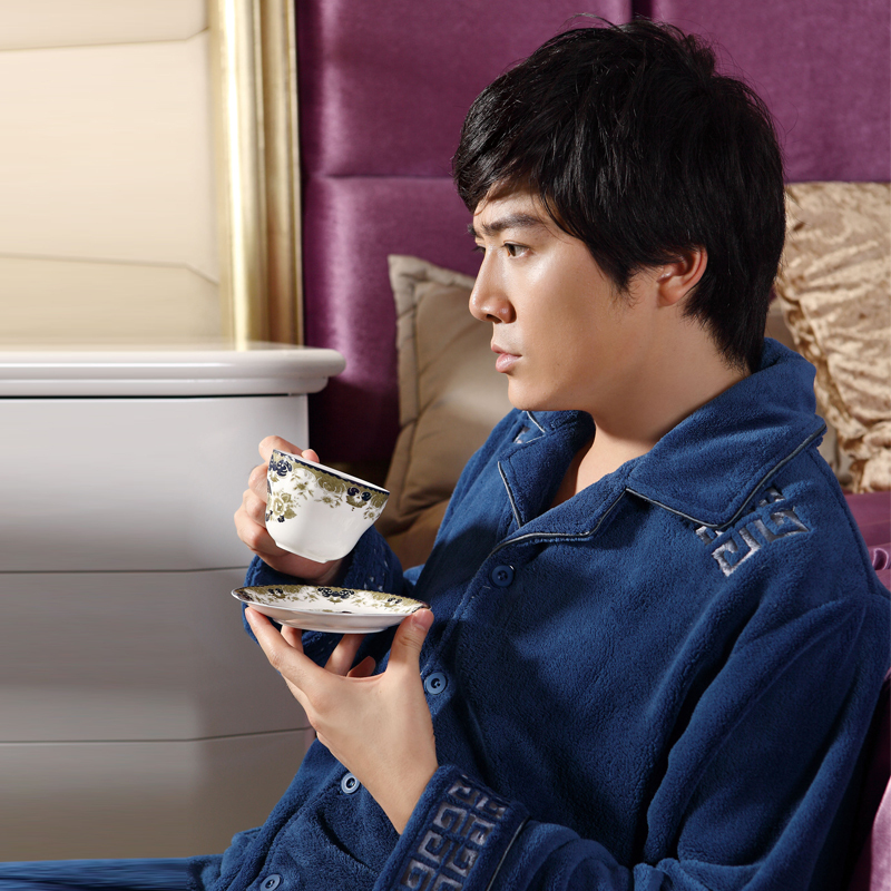 Male lounge autumn and winter at home service male sleepwear plus size thickening male coral fleece sleepwear