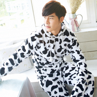 Male milk thickening long-sleeve coral fleece sleep set autumn and winter casual lounge with a hood sleepwear Men