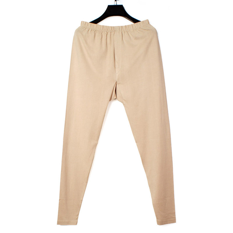 Male silk knitted long johns silk thickening trousers cotton pilotaxitic thermal comfortable beige