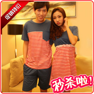 Male sleepwear female summer 100% cotton short-sleeve cartoon lovers sleepwear lounge set