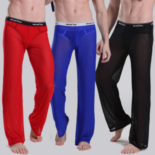 Male trousers sexy gauze transparent male at home sports casual pants male lounge pants pajama pants