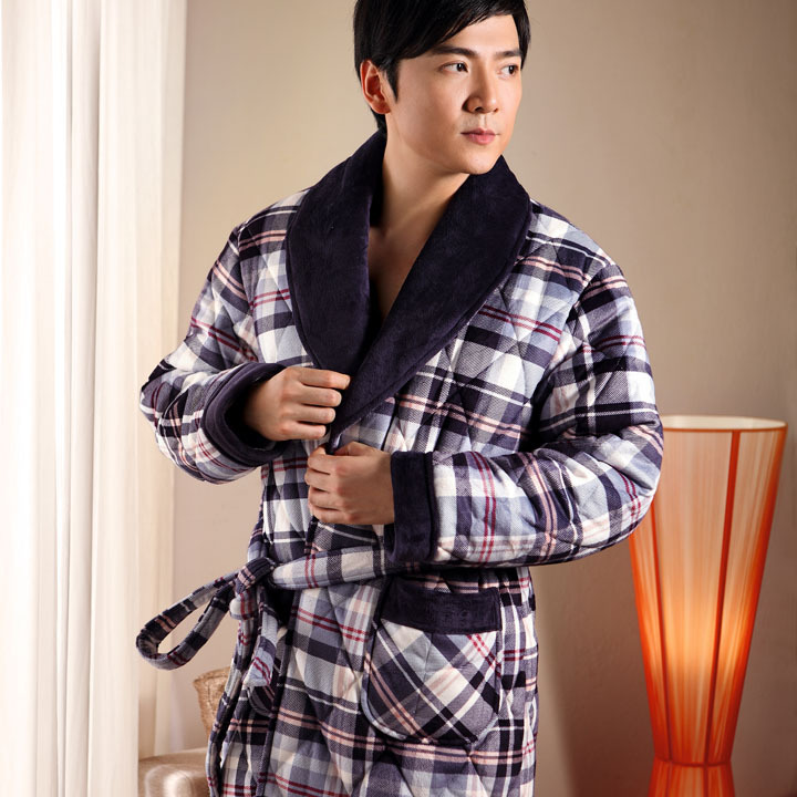 Male winter thickening coral fleece cotton-padded robe sleepwear thermal men's bathrobe clothing 2917