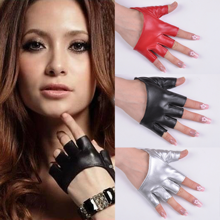 Male Women ds gloves jazz dance shriveled semi-finger leather gloves