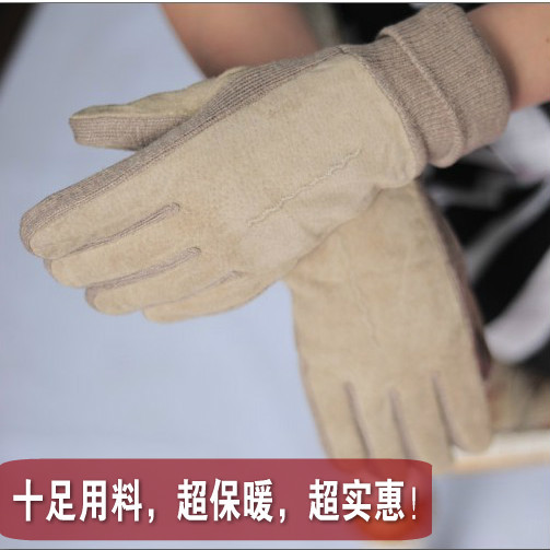 Male women's genuine leather gloves thermal gloves cotton winter thickening fashion