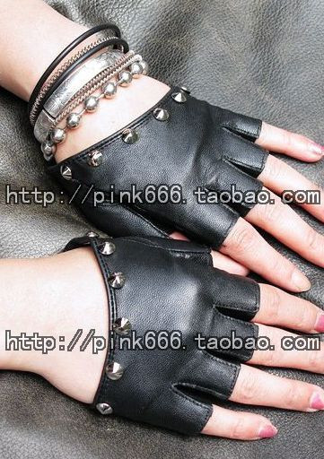 Male women's semi-finger punk leather gloves fashion female