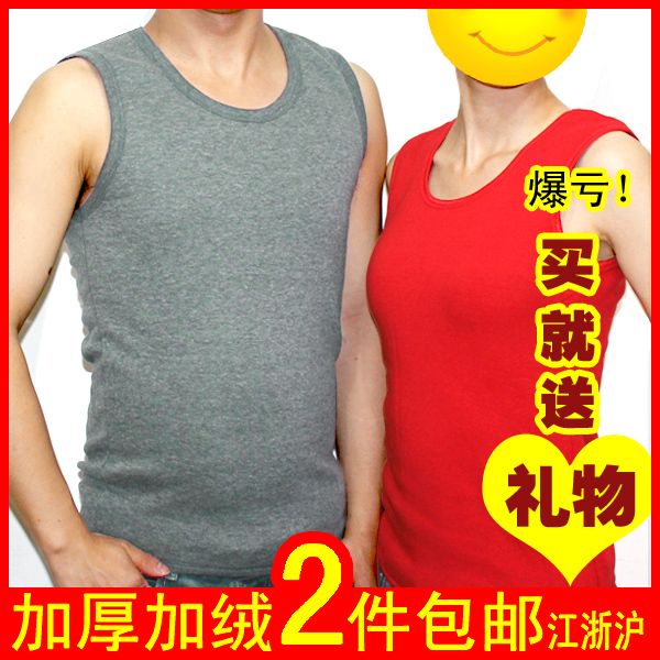 Male women's thermal vest plus velvet thickening wool lovers top basic shirt 100% cotton thermal underwear