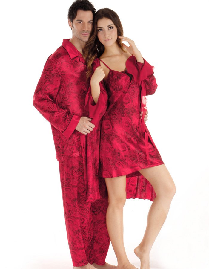 man or woman  Silk lovers sleepwear  sexy dress + robe 2 piece sleepwear plus size,  long sleeve  pajamas sets, night clothes